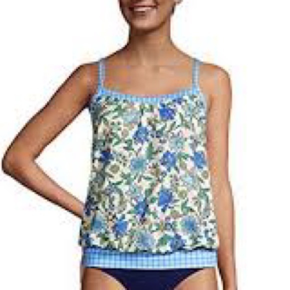 Lands’ End mix & match tankini set blue gingham checkered floral new size 16W - Picture 1 of 14